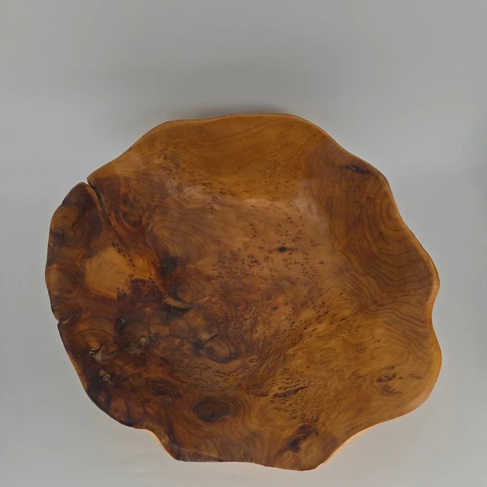 Live Edge Burl Wood Rustic Bowl Handcrafted Organic Turned Wood Art Signed JK